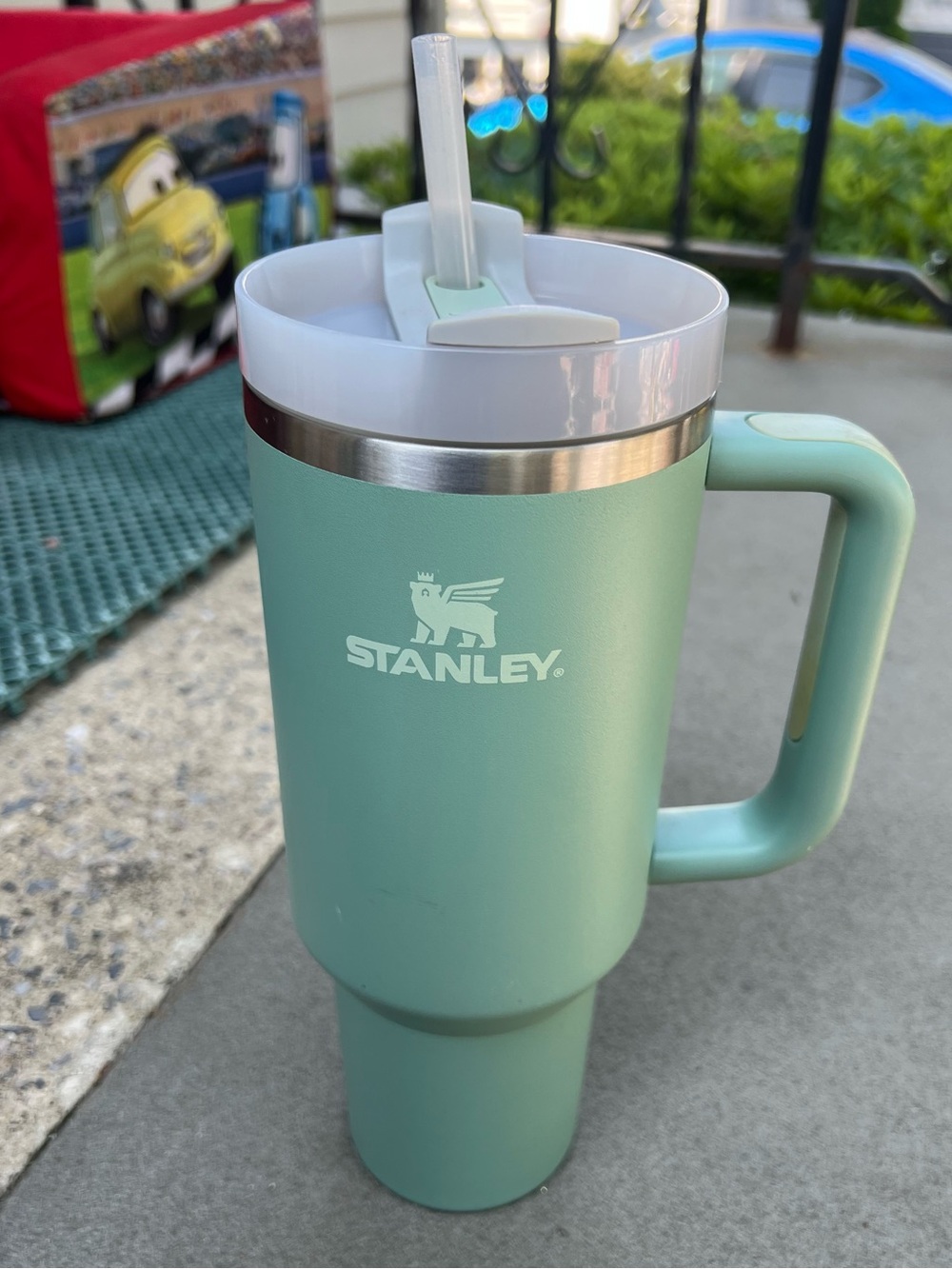 Stanley Mint Green Eucalyptus 40oz Insulated Travel Tumbler w Handle and Straw.